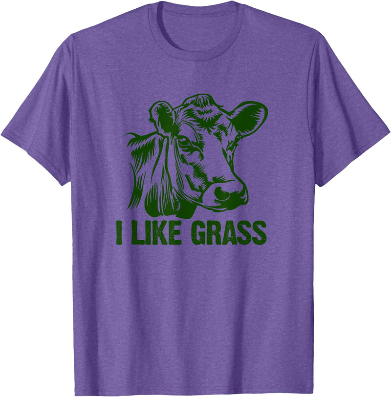 Asylum Tees I Like Grass - Cows Like to eat Sticky Grass and Weeds. T-Shirt - Purple Heather