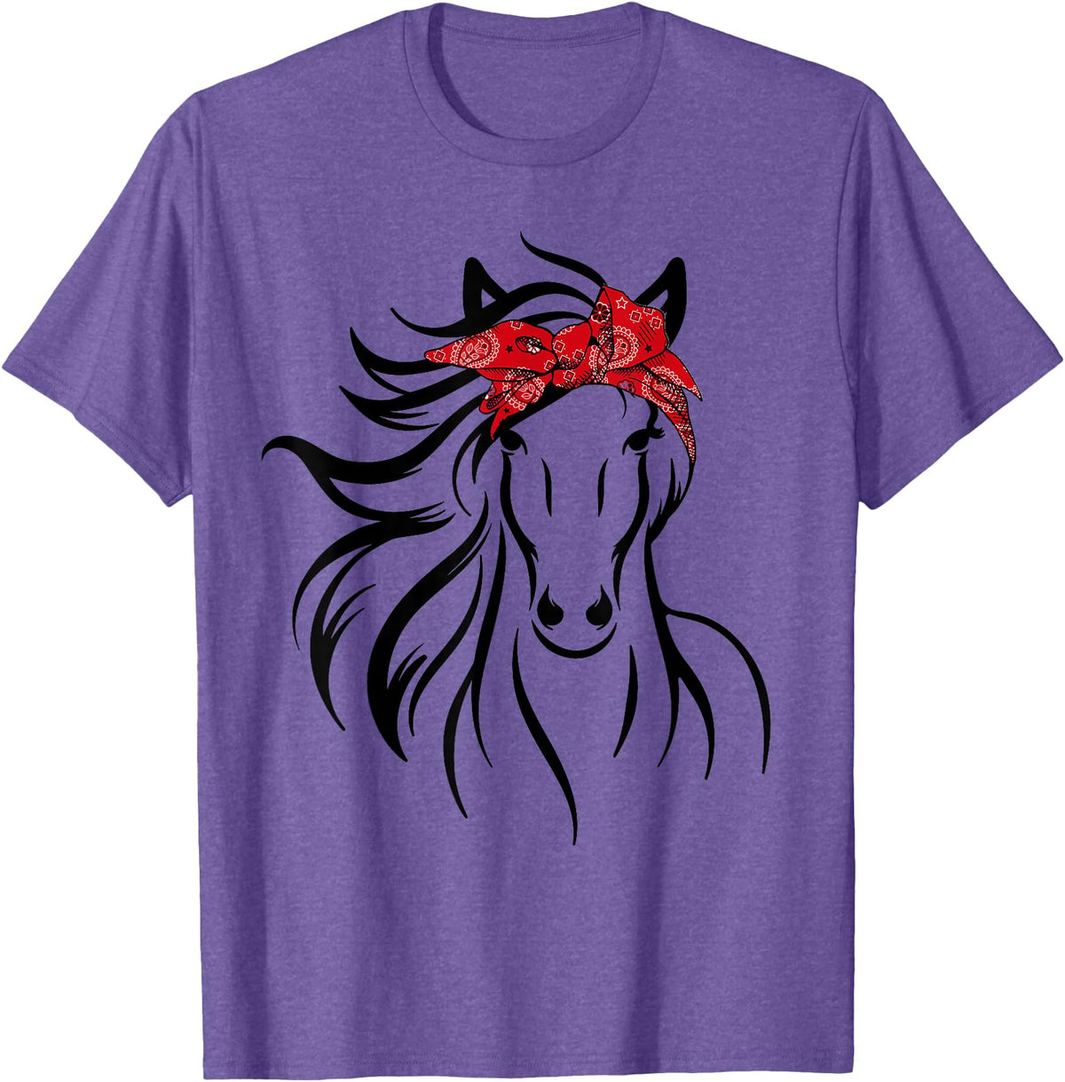 Horse Bandana Tee For Women Girls Tee Horse Bandana Tee for Horseback Riding Horse Lover T-Shirt - Purple Heather