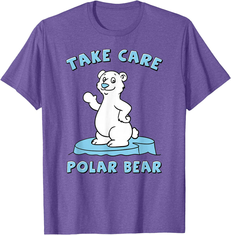 Bear Hugs Apparel Take Care Polar Bear Cute Cartoon Design T-Shirt - Purple Heather