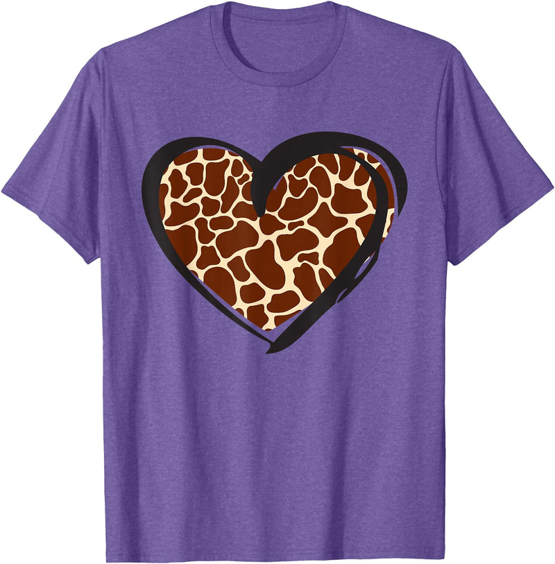 Giraffe Pattern Graphic Apparel Heart Giraffe Print for Giraffe Lover T-Shirt - Purple Heather