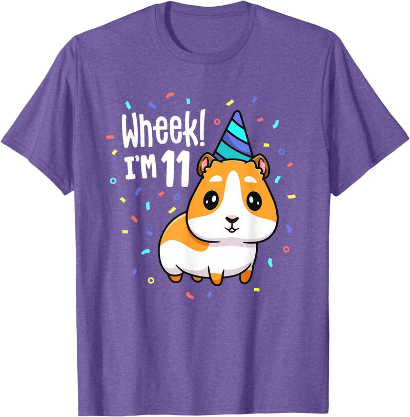 Guinea Pig Birthday by Joy Haus Guinea Pig Birthday Party Wheek Kid 11 Year Old 11th Outfit T-Shirt - Purple Heather