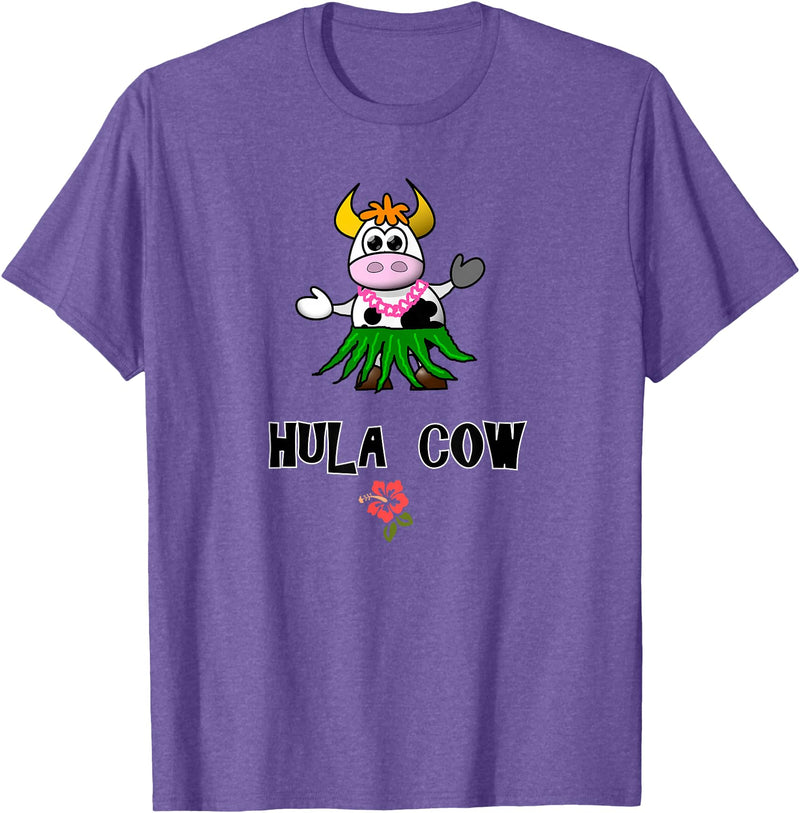 FUN DANCING ANIMALS GIFT T-SHIRTS Hawaiian Hula Dancing Cow, Funny Gift T Shirt, Dk T-Shirt - Purple Heather