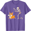 Funny Skeleton Chasing Dog Corgi Halloween Dog Funny Skeleton Chasing Corgi Dog T-Shirt - Purple Heather