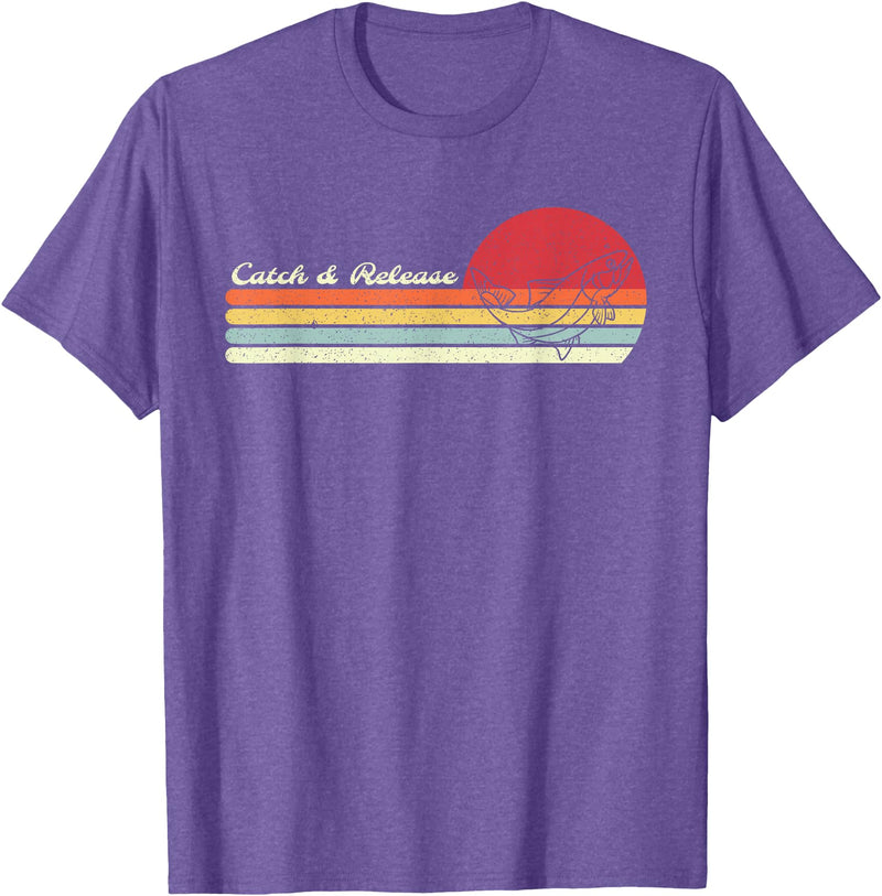 Retro Sunset Brook Trout Salmon Fisherman Designs Angler Catch & Release Trout Fly Fishing Vintage Distressed T-Shirt - Purple Heather