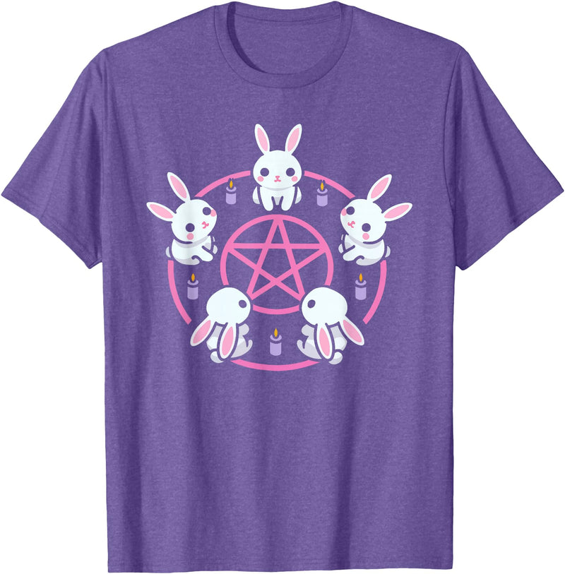 Bunny Rabbit Pentacle Pentagram Pink Pastel Goth Dark Humor T-Shirt in Purple Heather