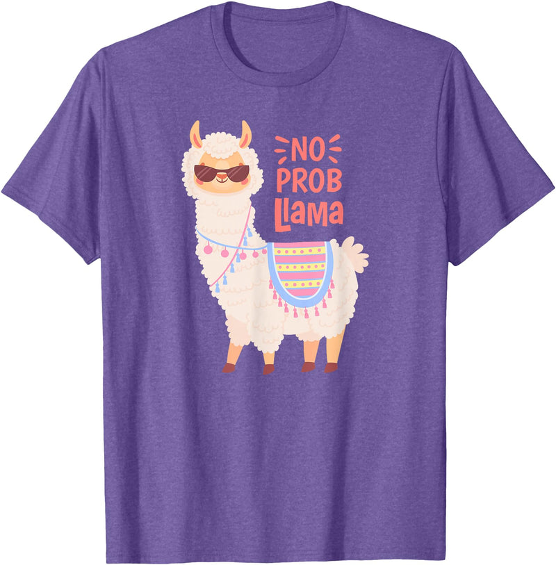 Llama & Alpaca Shirts, Cute Llama & Alpaca Outfit No ProbLlama Shirt, No Problama Shirt, Funny Alpaca Llama T-Shirt - Purple Heather