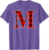 Buffalo Plaid Forever Buffalo Plaid Monogram Letter M Matching Holiday T-Shirt - Purple Heather