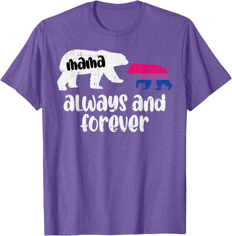 Bisexual Shirts Bi Pride Stuff Men Women Gifts Mama Bear Forever Bisexual Bi Pride Stuff Flag LGBTQ Mom T-Shirt - Purple Heather