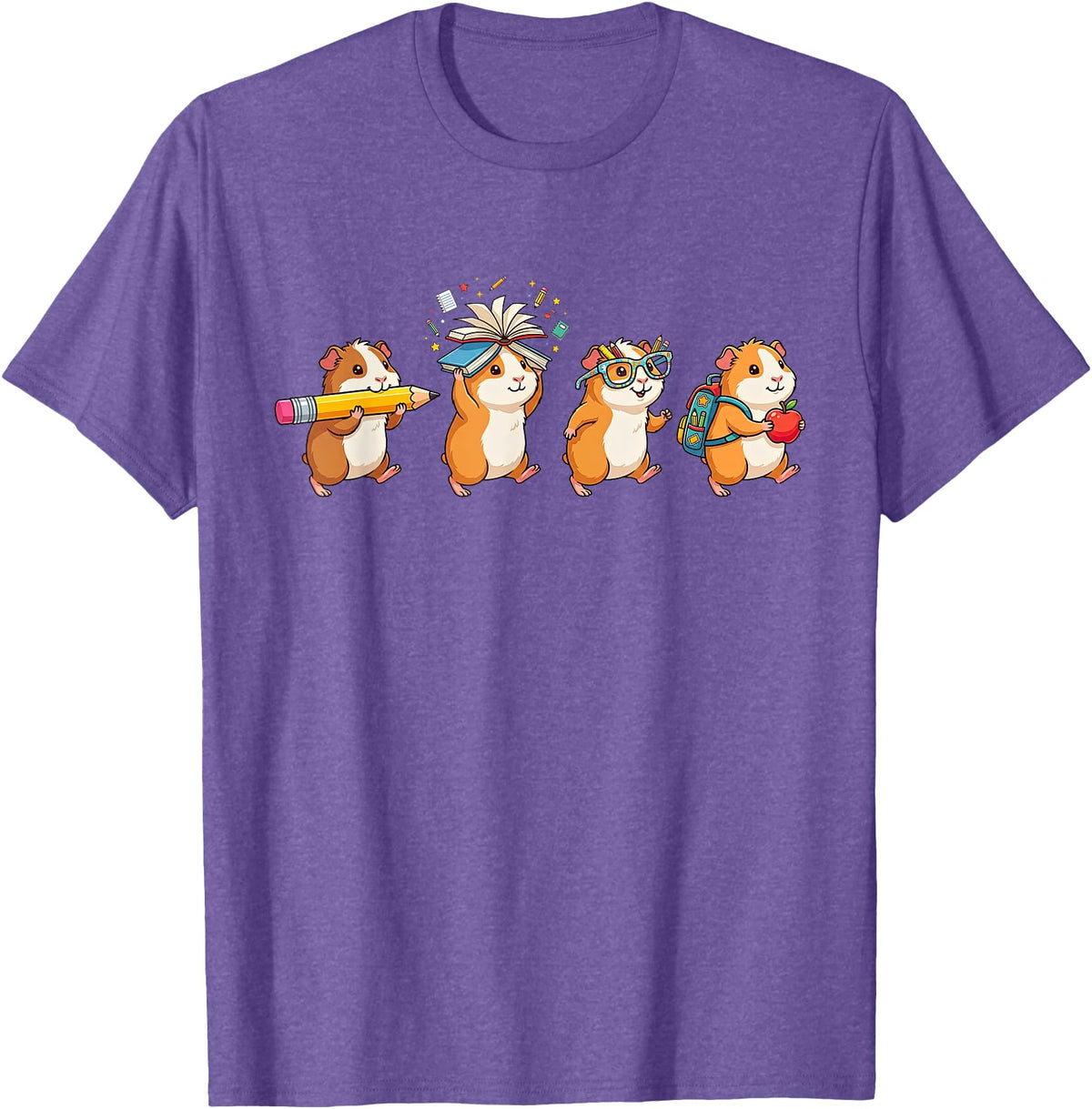 Cute Guinea Pig Lovers First Day of School Costume Funny Guinea Pig Back to School Teacher Student T-Shirt - Purple Heather