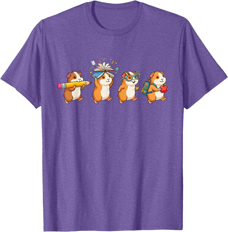 Cute Guinea Pig Lovers First Day of School Costume Funny Guinea Pig Back to School Teacher Student T-Shirt - Purple Heather