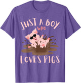 Funny Pig Lover Farm Animals Just A Boy Who Loves Pigs sunglasses In the Mud Kids Boy T-Shirt - Purple Heather