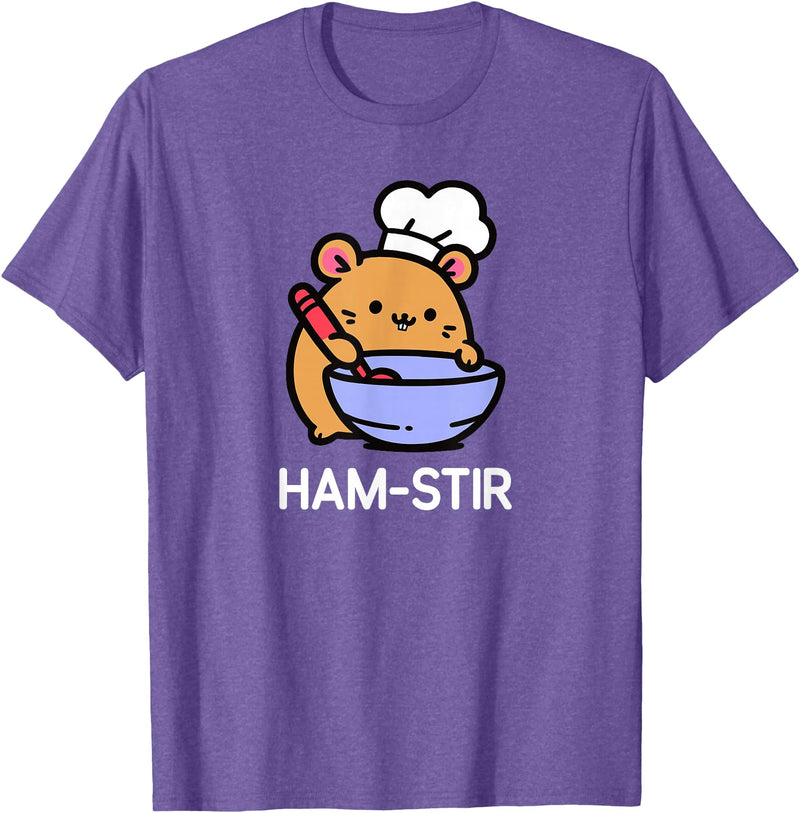 Hamster, Ham-stir Funny Jokes Sarcastic T-Shirt - Unisex-Adults & Kids - Black - Small - Short Sleeve - Cotton Blend - Classic Fit - Crew Neck - T-Shirt - Purple Heather