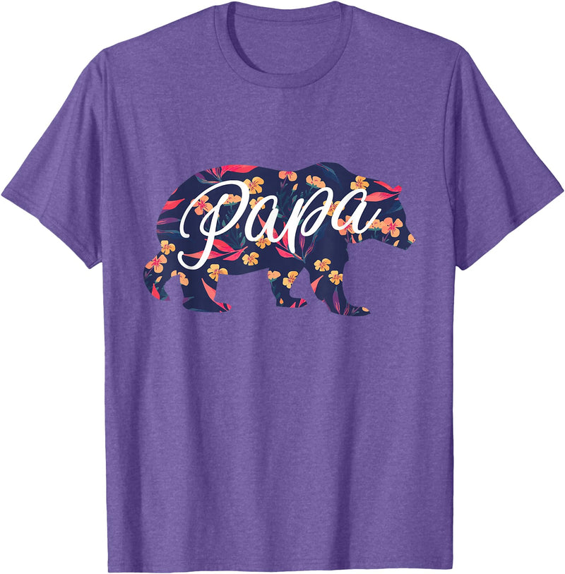Bahaa's Tee Best Daddy Ever, I Love You Dad, Floral Papa Bear Graphic T-Shirt - Purple Heather
