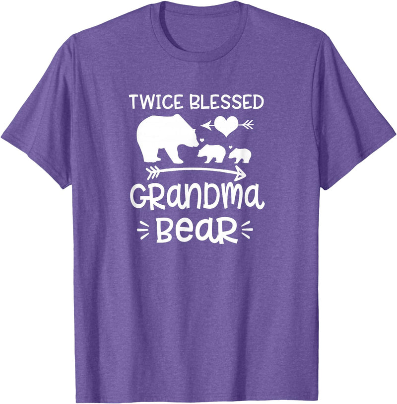 Grandparents Gifts By HustlaGirl Twice Blessed Grandma Bear Shirt Grandmas With Two Grandkids T-Shirt - Purple Heather