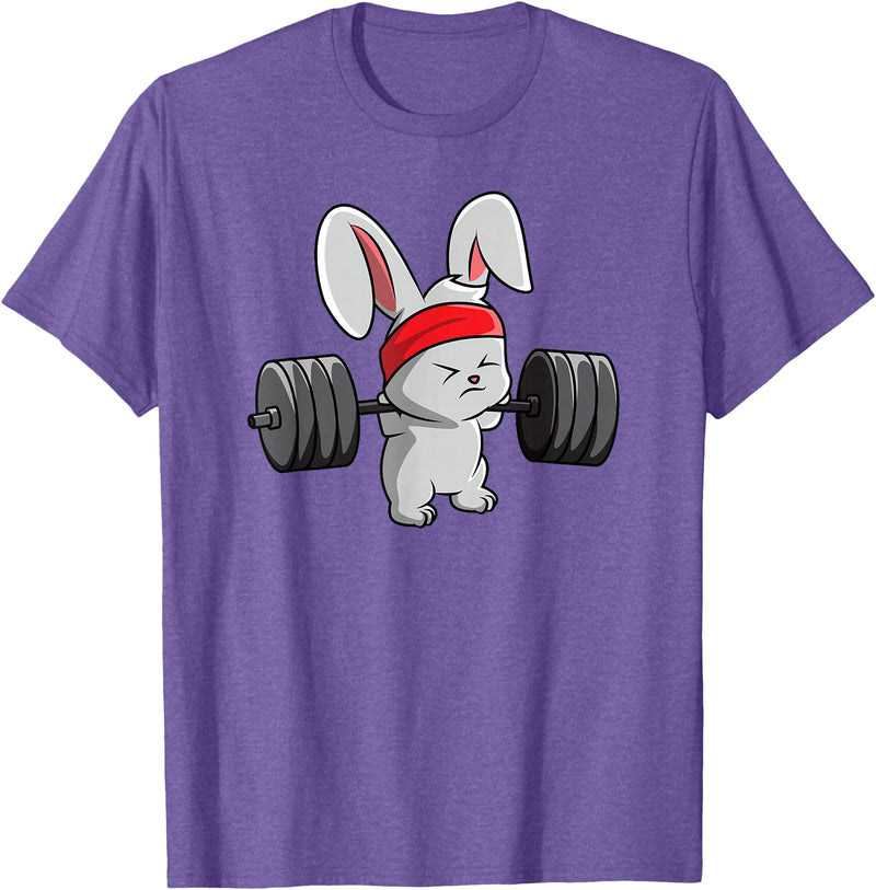 Bunny Gym , Rabbit Fitness Weightlifting T-Shirt in Purple Heather
