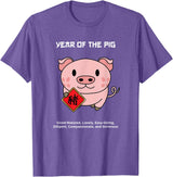 Cute Chinese Zodiac Lunar New Year Tees Year of The Pig Chinese Zodiac Lunar New Year T-Shirt - Purple Heather
