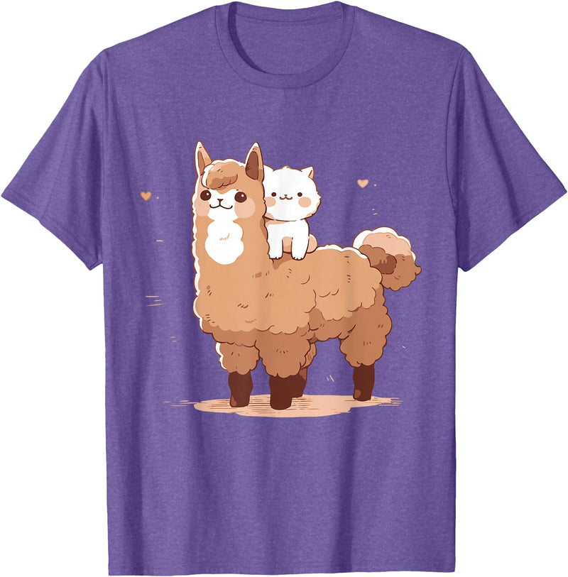 Funny Llama Alpaca Animal Lover Gifts Clothing Llama Alpaca Cat T-Shirt - Purple Heather