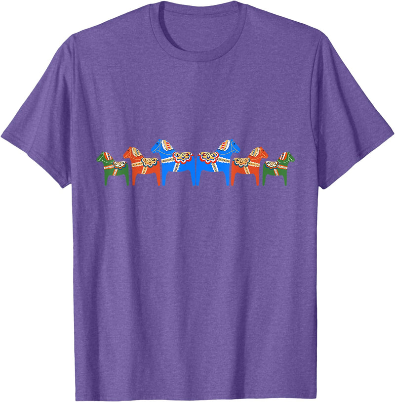 Sweprints Dala Horses - Traditional Swedish design T-Shirt - Purple Heather