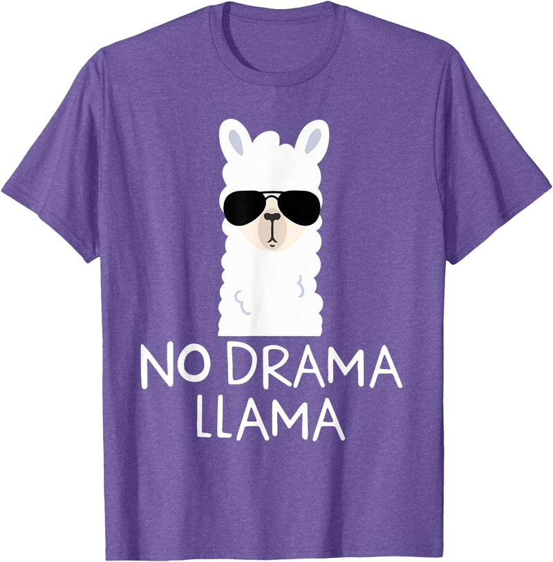 No Drama No Pob-Llama Alpaca Gifts No Drama Llama Alpaca with Sunglasses Llama Lovers Gift T-Shirt - Purple Heather
