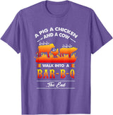 anti vegan shirt I funny bbq bacon fans A Pig, A Chicken, And A Cow Walk Into A Barbecue Bar-B-Q T-Shirt - Purple Heather