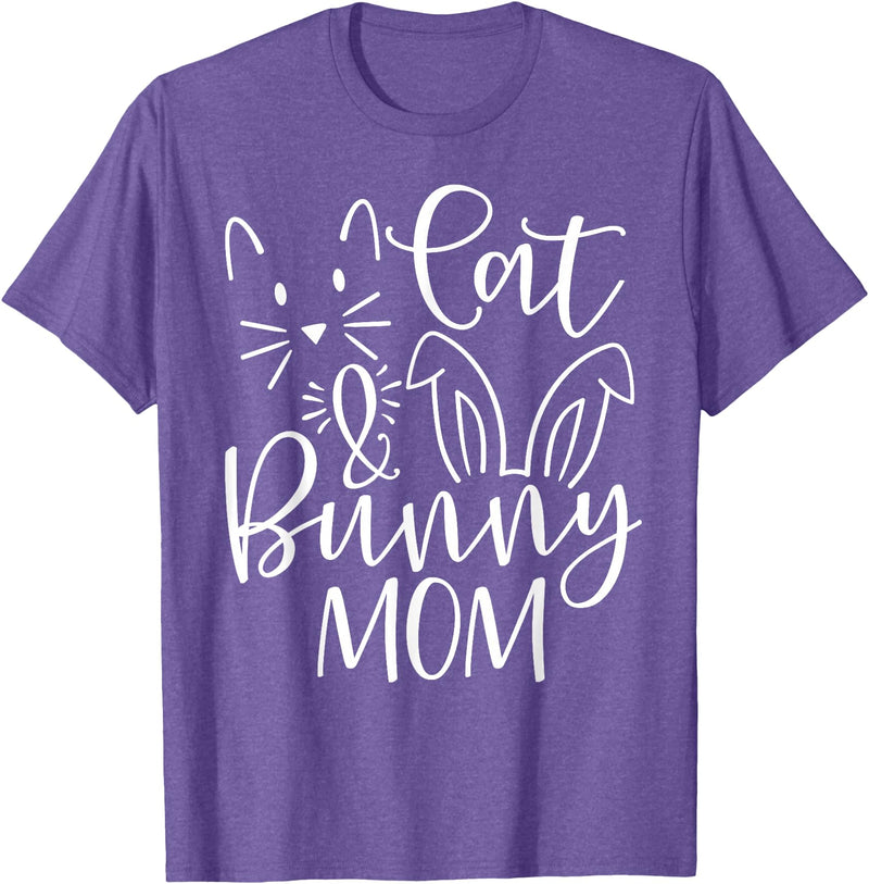 Cute Cat and Bunny Mom Design - Rabbit and Cat Owner T-Shirt in Purple Heather