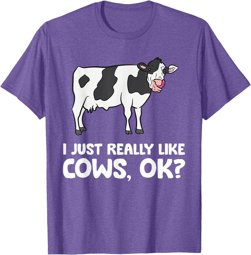 Funny Cow Lover Gifts I Just Like Cows Ok Animal Farmer Love Cows T-Shirt - Purple Heather