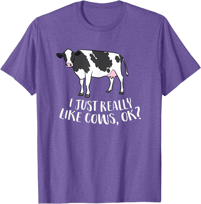 Cute Cow Animal Gifts Cattle Cow Farmer Gift I Just Really Like Cows, Ok? T-Shirt - Purple Heather