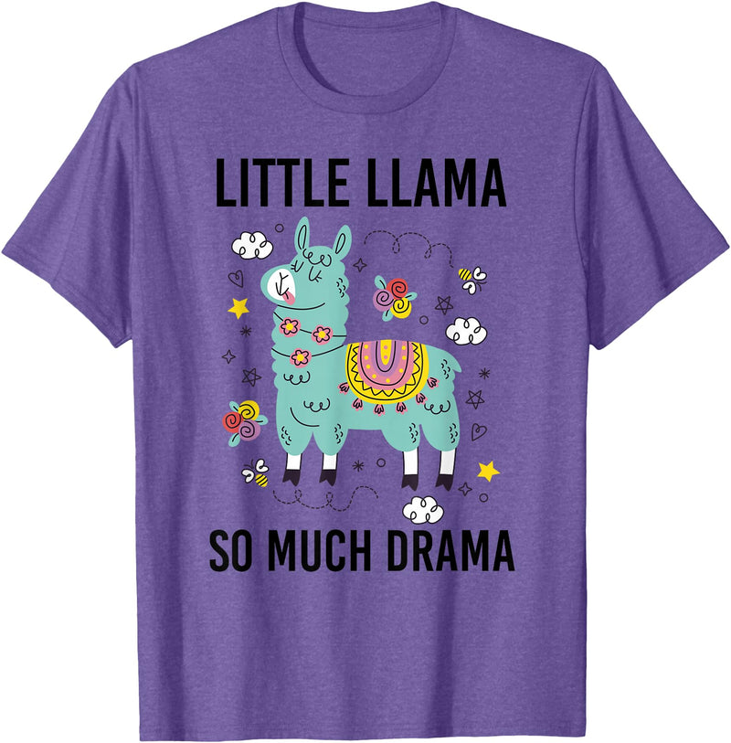Llama Shirt Kids Boys Toddler Little Llama So Much Drama T-Shirt - Purple Heather