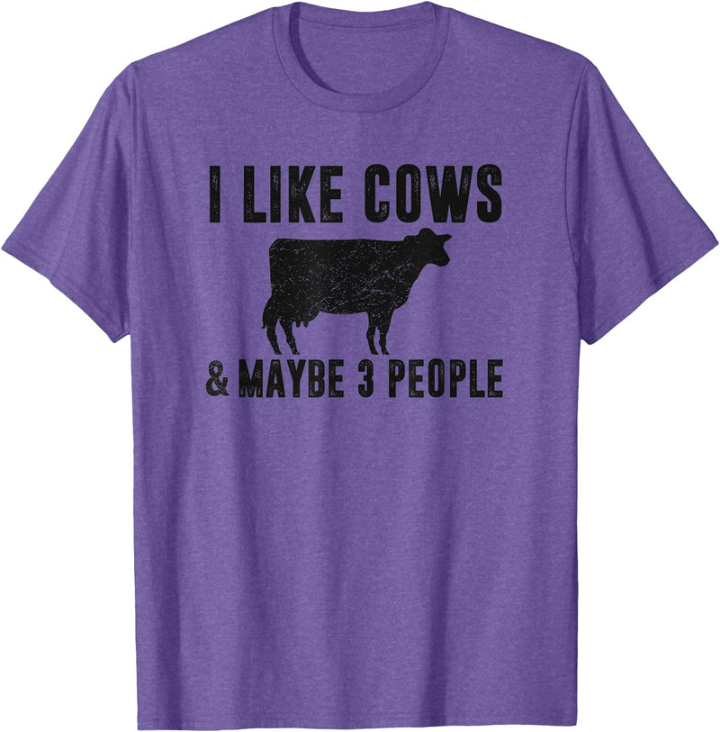 Funny Cow Lover Farmer Gifts Women Girls I Like Cows & Maybe 3 People Funny Quote Dairy Cow Graphic T-Shirt - Purple Heather