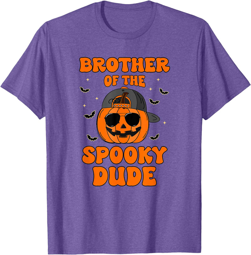 One Spooky Dude 1st Birthday Outfit For Family Brother of The Spooky Dude Halloween Pumpkin Birthday Family T-Shirt - Purple