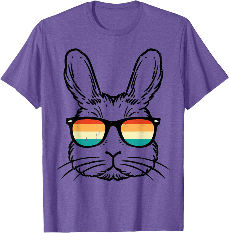 Easter Bunny Face Sunglasses Retro Rabbit Men Boy Kids Youth T-Shirt in Purple Heather