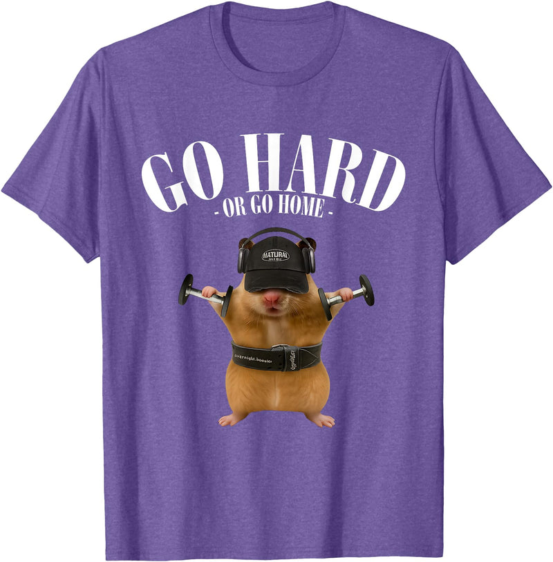 Hamster Deadlift Training Funny Cute Rat Weightlifting Meme T-Shirt - Purple Heather
