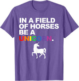 Miftees Pride Tees In a Field of Horses Be a Unicorn T-Shirt - Purple Heather
