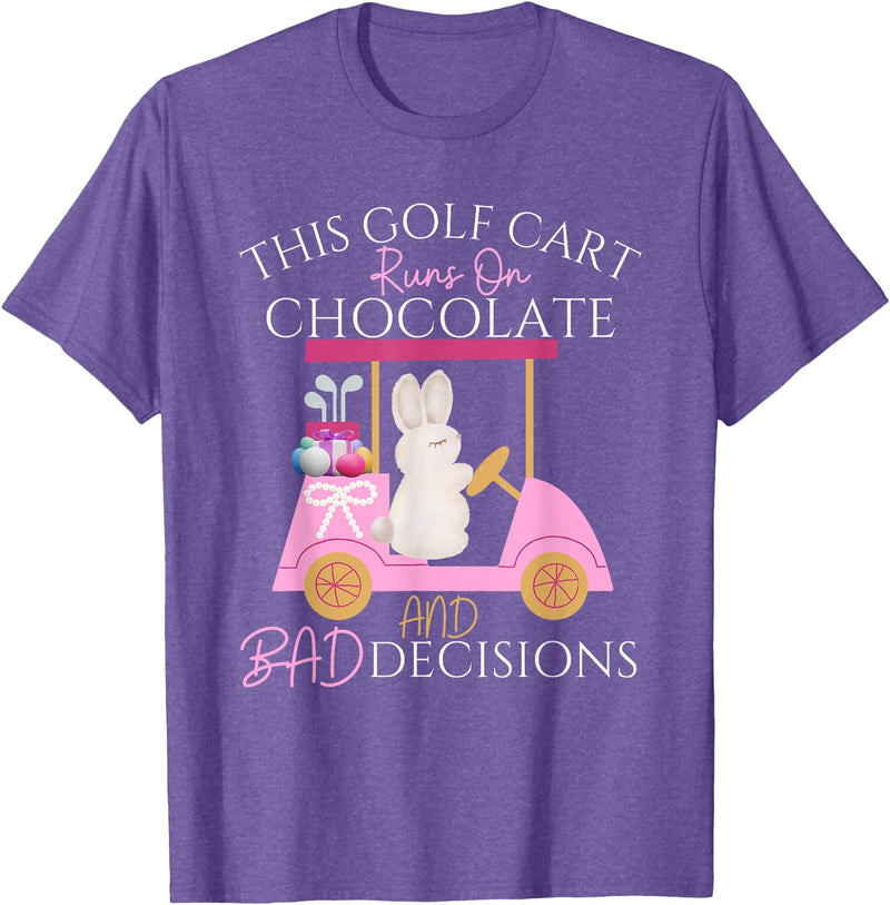 Golf Golfer Easter Eggs Bunny Rabbit Golf Cart Matching T-Shirt in Purple Heather