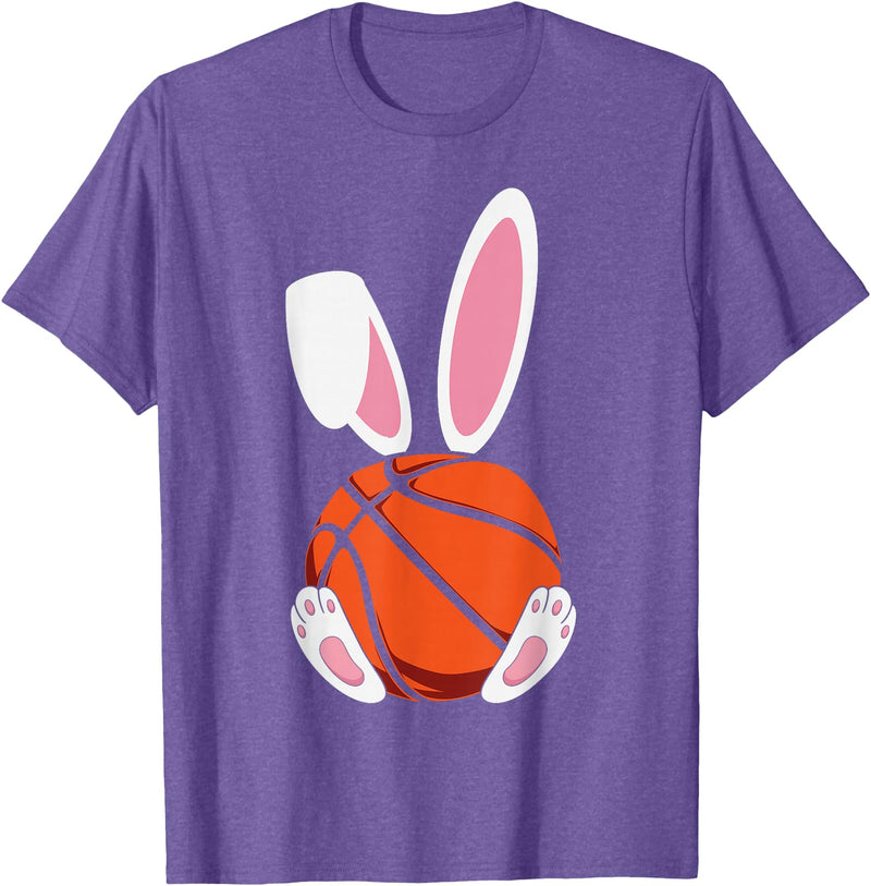 Rabbit Boys Teens Easter Basketball Egg Bunny Kids Easter T-Shirt in Purple Heather