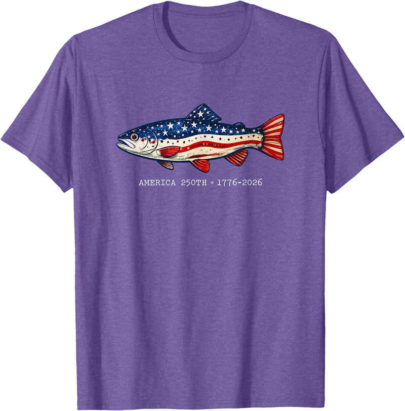 Fisherman 250th American Birthday US Flag tee 250 America Years 1776 2026 Fishing USA Flag 250th Birthday T-Shirt - Purple Heather