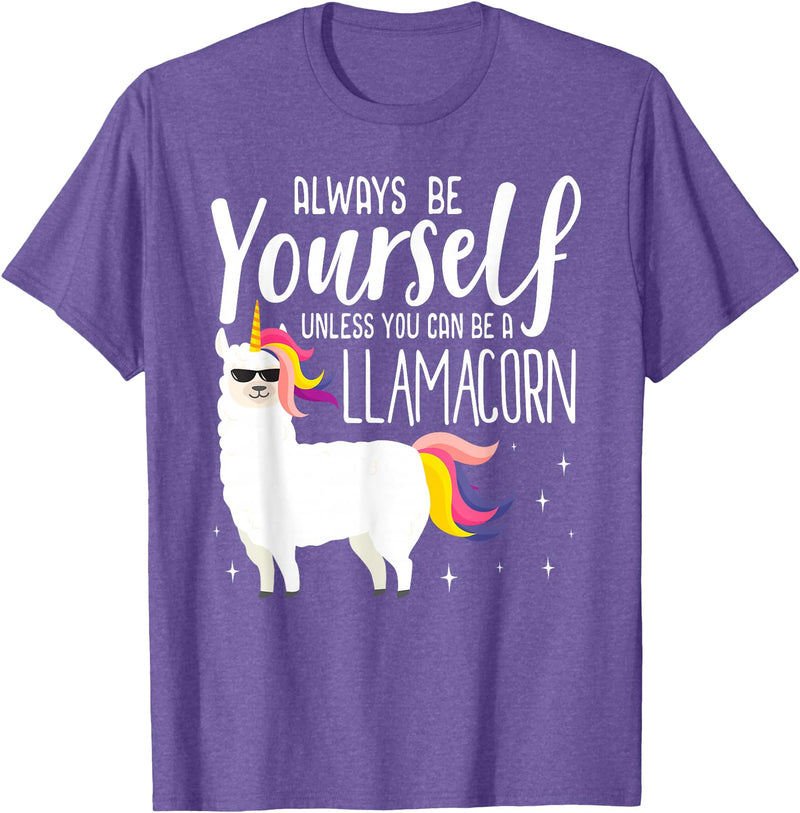 Llamacorn Clothing Always be a Llamacorn T Shirt | Fantasy Magic Llama Unicorn T-Shirt - Purple Heather