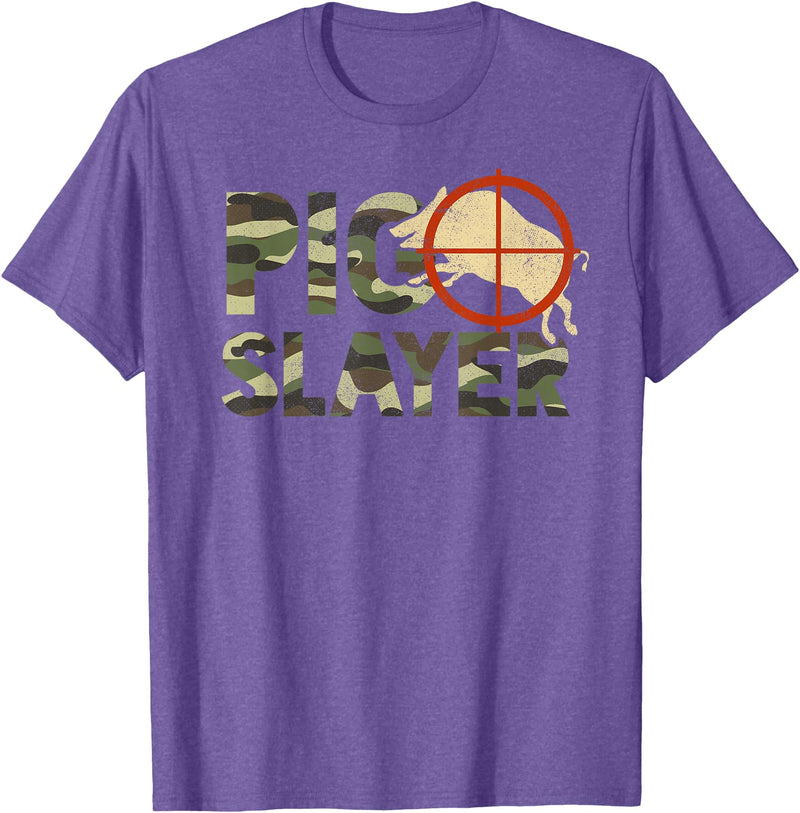 Funny Boar Hunting Clothing Pig Slayer Camo Funny Hog Hunting T-Shirt - Purple Heather