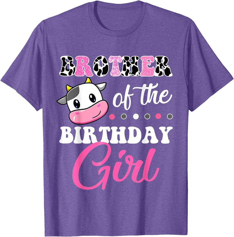 Cow Lover Birthday Men Women Kids Shirts & Gifts Brother Of The Birthday Girl Family Matching Farm Cow T-Shirt - Purple