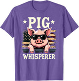 Patriotic 4th Of July Pig Farmer Farming Tees US Flag Hog Farmer Pig Whisperer T-Shirt - Purple Heather