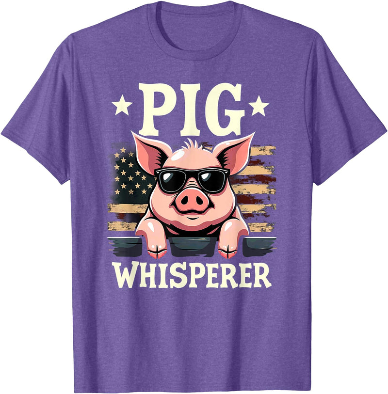 Patriotic 4th Of July Pig Farmer Farming Tees US Flag Hog Farmer Pig Whisperer T-Shirt - Purple Heather