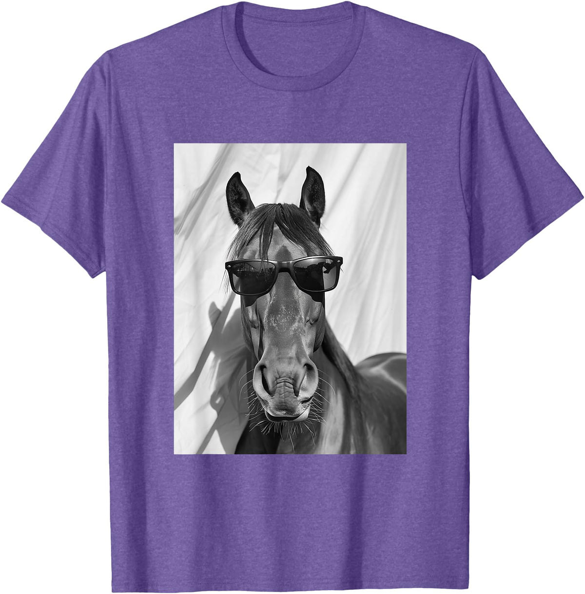Funny Animal Photography Clothing Co. Cute Horse with Sunglasses Farm Animal Photo Booth T-Shirt - Purple Heather