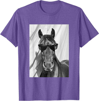Funny Animal Photography Clothing Co. Cute Horse with Sunglasses Farm Animal Photo Booth T-Shirt - Purple Heather