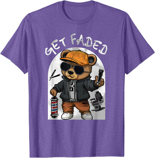 Black Barbershop African American Barber Designs Get Faded Hip Hop Teddy Bear Barber Streetwear Fade Haircut T-Shirt - Purple Heather