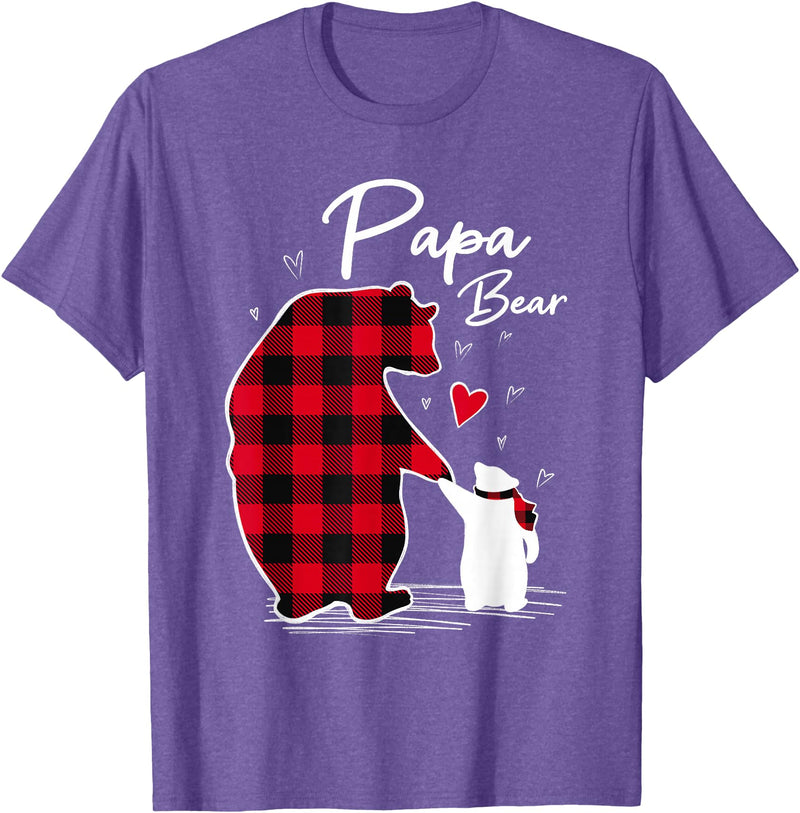 Family Bear Matching Christmas Buffalo Plaid Papa Bear Christmas Pajama Red Buffalo Plaid T-Shirt - Purple Heather