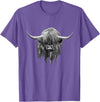 Scottish Highland Cows by brodyquixote Hamish The Scottish Highland Cow Portrait T-Shirt - Purple Heather