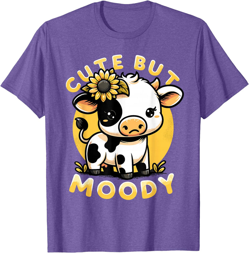 Cowgirl & Cow Lover Calf Gifts for Girls &Women Cute But Moody, Cute Cow, Kids, Farm & Baby Cow Sunflower T-Shirt - Purple