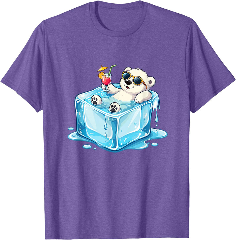 Cool Polar Bear Summer Vibes Chill Ice Cube Lazy Polar Bear in Ice Cube Tropical Cocktail T-Shirt - Purple Heather
