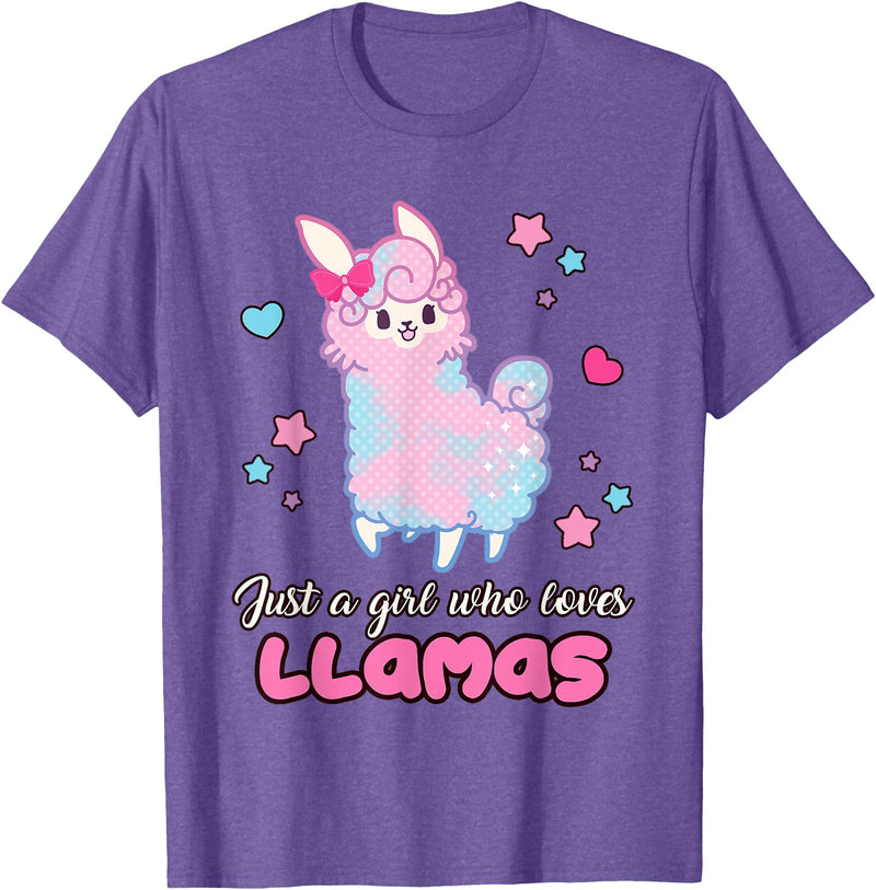 Just A Girl Who Loves Llamas BW Art Llama Girl Shirt Just A Girl Who Loves Llamas Cute T-Shirt - Purple Heather