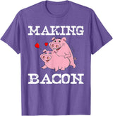 Funny Bacon Tee Gifts for Men Women Funny Pigs Making Bacon Tee Cute Pork Breakfast Tee Women T-Shirt - Purple Heather